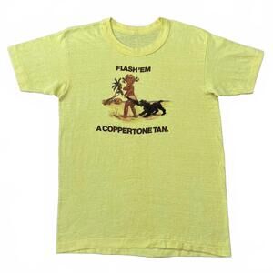Vintage 80's Coppertone Flash Em Yellow Single Stitch T Shirt Size Medium
